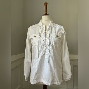 ANN MASHBURN White Lace-Up Blouse